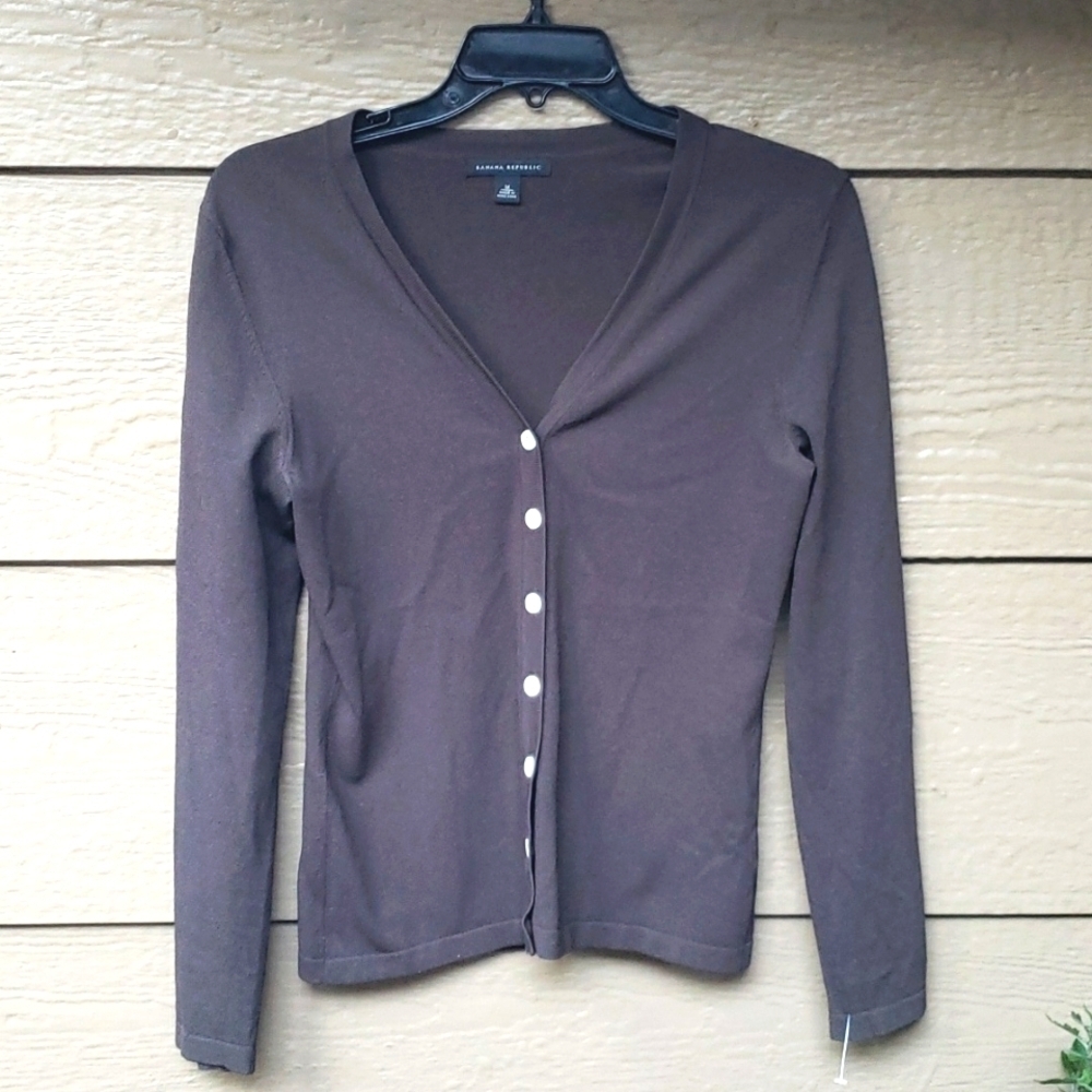 Banana Republic Chocolate Brown V-neck Cardigan Sweater M
